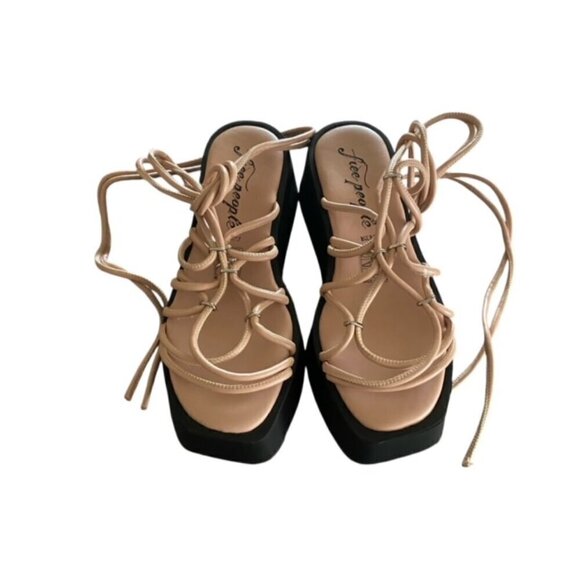 Free People Nude Georgie Platform Lace Up Sandal 37 - Picture 6 of 8